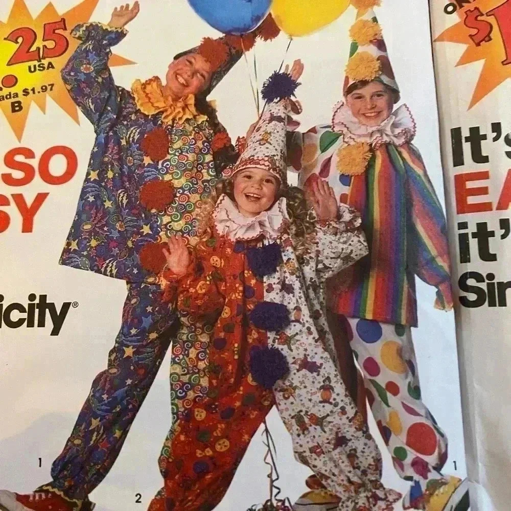 🔥$2 Simplicity 0698 kid clown costume size 2-12 girls or boys